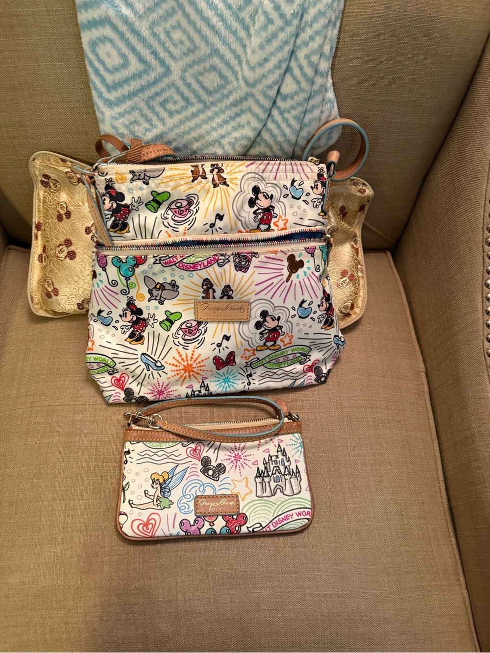 Dooney & Bourke White Multicolor Disney Sketch Crossbody with Wristlet